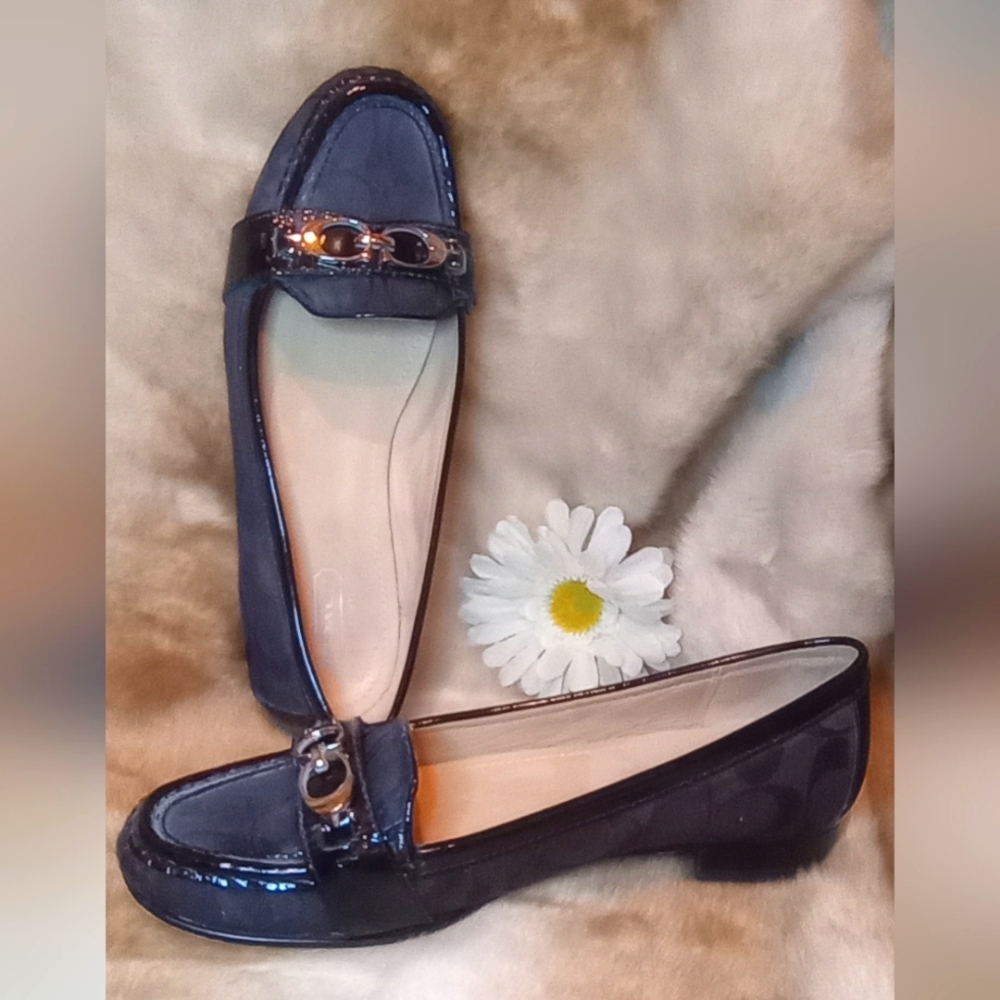 Coach Navy Blue Loafers with Silver Accents